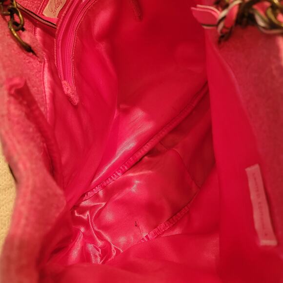 VTG Y2K Goldie Limited Edition Pink Ribbon Chain Wool Blend Shoulder Bag Purse - Picture 12 of 16